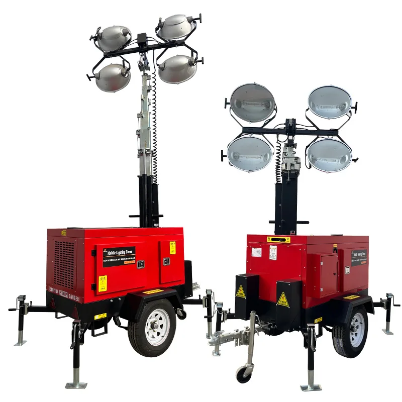 Diesel Lighting Tower Hand Push Wheeled Silent Generator Shock Absorber Base Rural Road Repair Farm Large Area Night Lighting