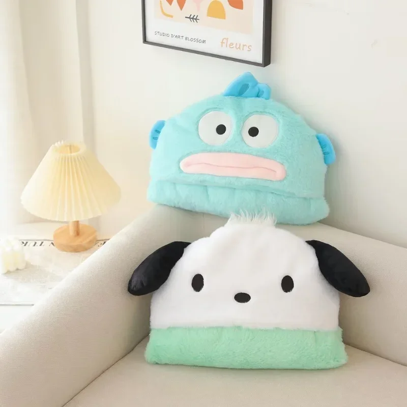 Anime Kawaii Miniso Sanrio Pochacco Hangyodon Cartoon Plushie Hooded Cloak Cute Plush Cape Office Air Conditioning Naps Blanket