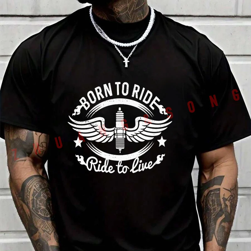 

Мужская модная футболка с принтом Born To Ride Motorcycle, повседневные модные футболки на лето, удобные топы с короткими рукавами