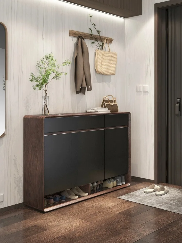 

Modern simple shoe cabinet integrated against the wall large-capacity locker storage cabinet solid wood household corridor