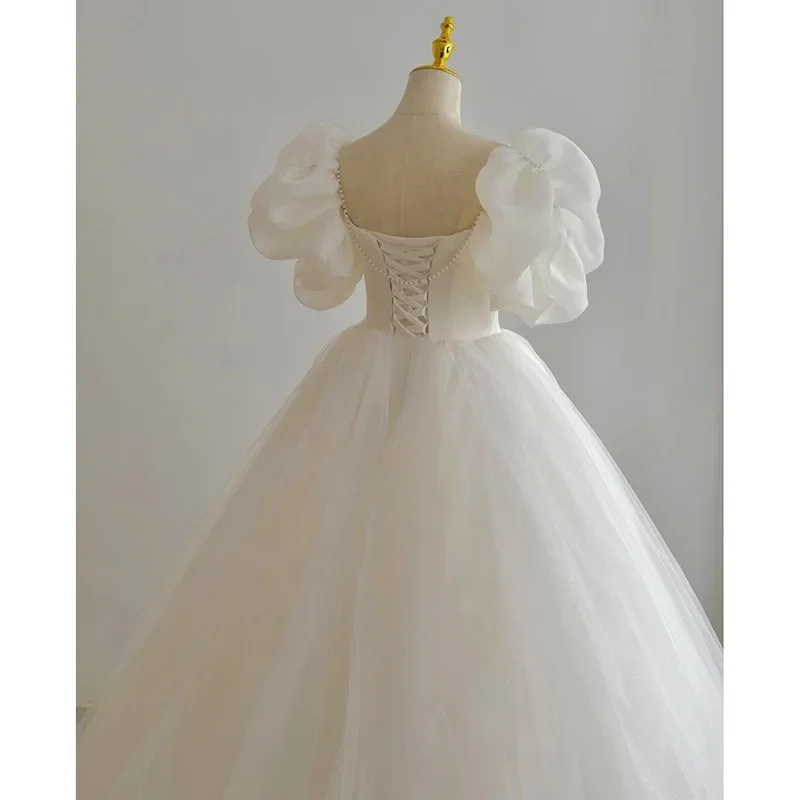 2025 New Women s White Wedding Evening Dress Fashionable Loose Style Suitable for Daily Wear Art Exam Host Graduation Ceremony