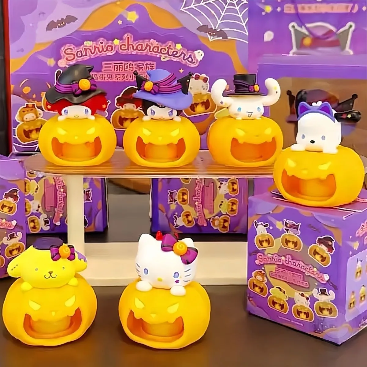 

Sanrio Hello Kitty ночник слепая коробка Хэллоуин тыква фонарь аниме фигурка Kuromi My Melody Bedhead ночник подарок