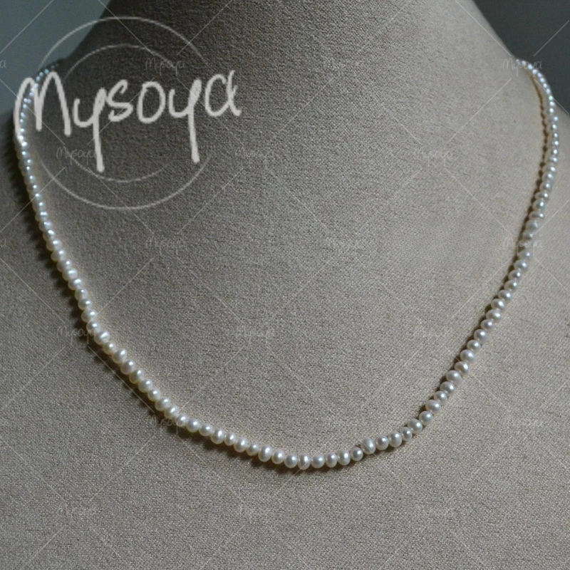 MYSOYA 3-4mm White Freshwater Pearl Necklace, Suitable for Birthday/Anniversary/Wedding/Mother's Day/Father's Day Gift A0709