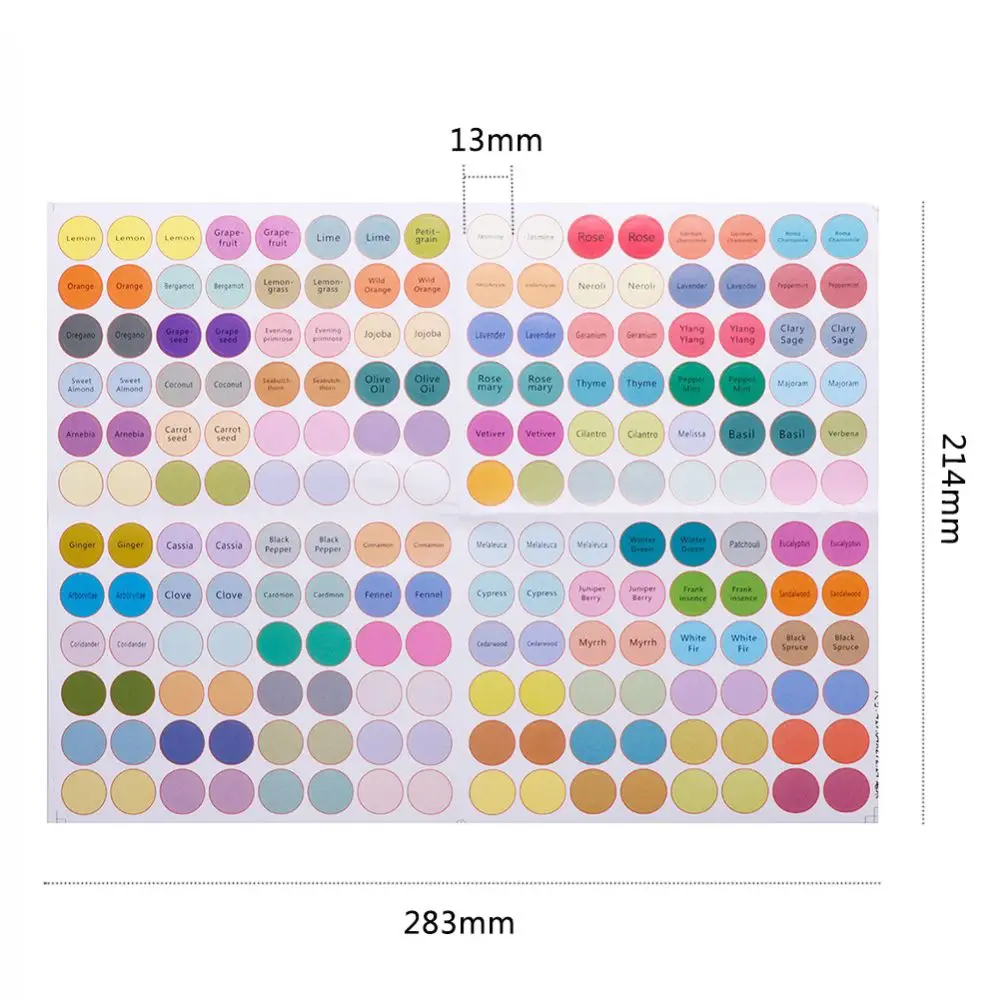 192pcs/Sheet Practical Colorful Paper Stickers Labels for Glass Essential Oil Bottles Cap Lid Labels Blank Round Circles Sticker