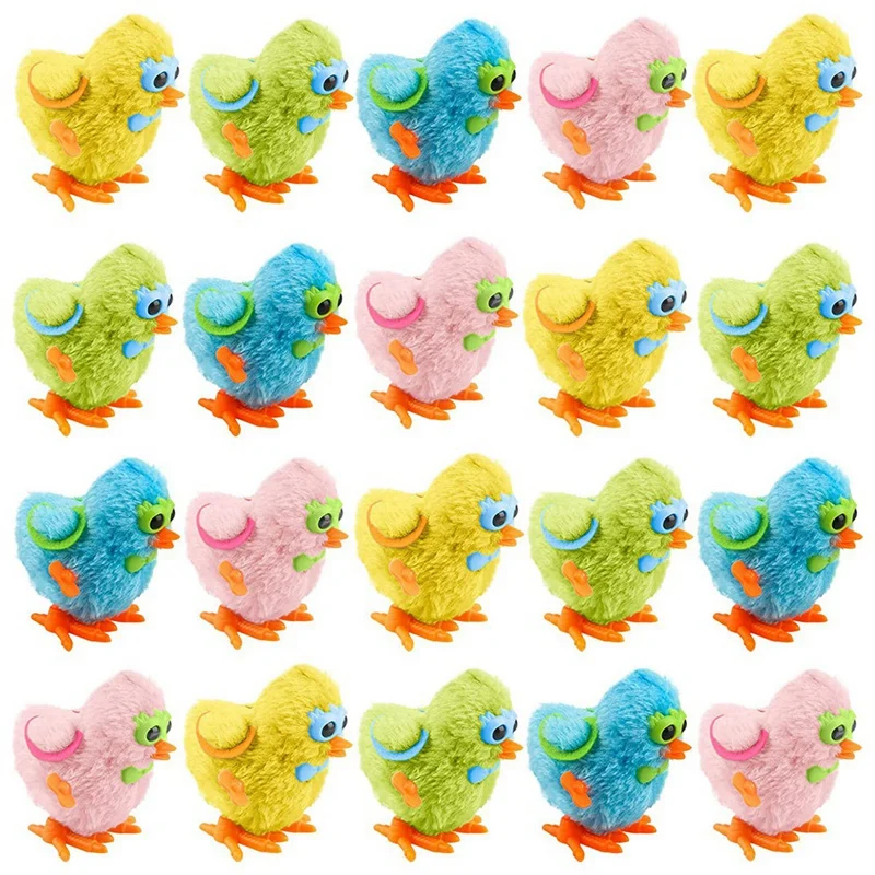 20 Pack Easter Wind Up Chick Toys Colorful Jumping Cute Plush Chicken Hopping Windups Spectacled Chicks For Easter Gifts