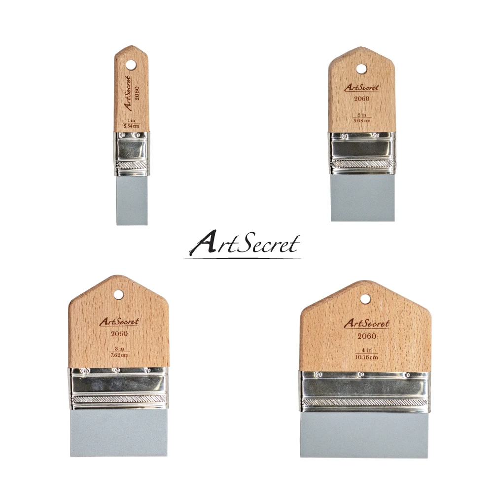 

Artsecert 1-4 PCS Silicone Paint Brush Short Wood Handle Flexible Flat Brushes for Acrylic Oil Painting Smooth Application