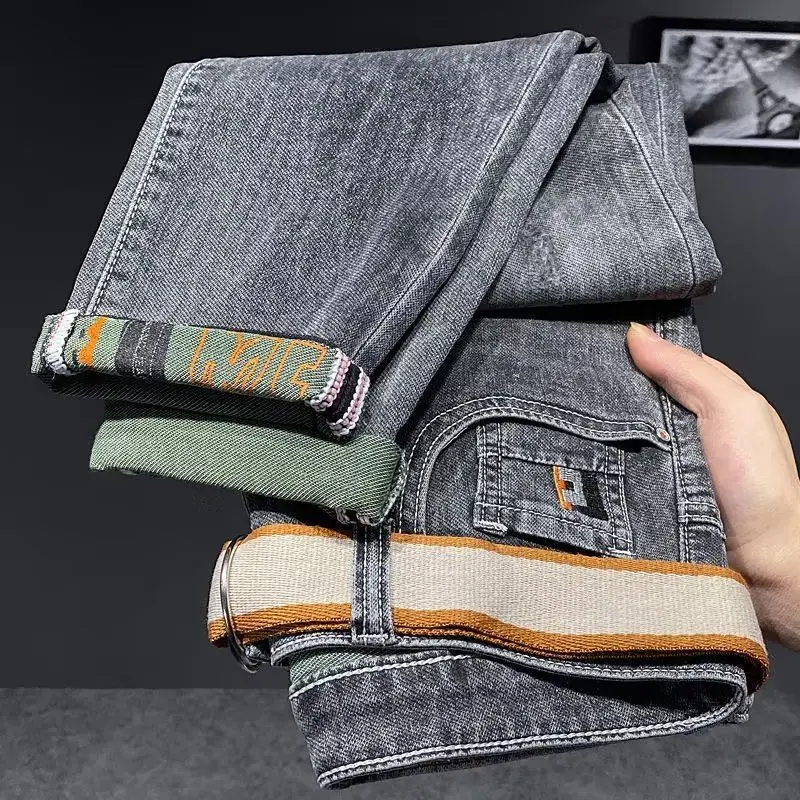 Jeans en denim brodés pour hommes, pantalons de cow-boy, streetwear mince, style coréen haut de gamme, nouveauté, printemps et automne 2024