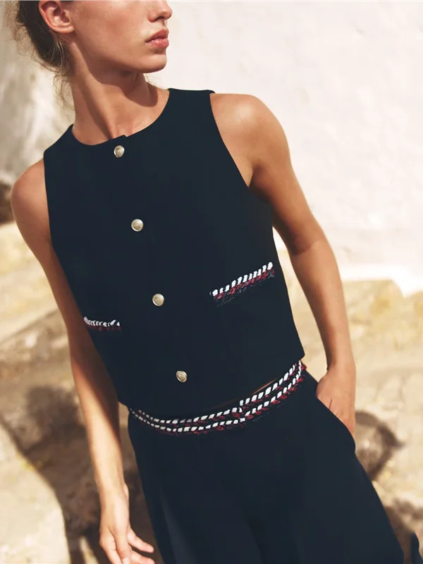 

2025 Women's Floral Trim Vest orts Set Low Waist ort Length Other Fabric Summer Collection No Brand