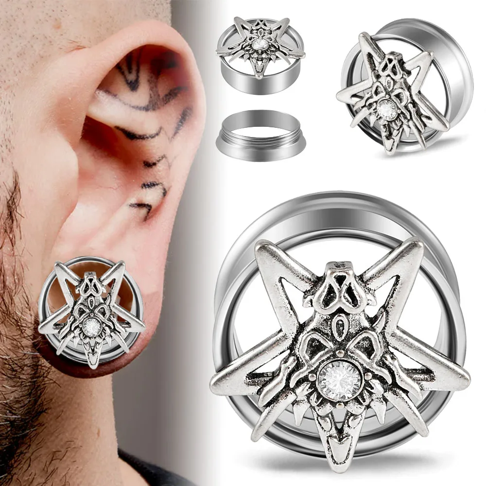 1 шт., беруши из нержавеющей стали с головой дракона и звездой, расширители, винт для пирсинга, серьги-датчики, носилки, ювелирные изделия для пирсинга 1 шт., беруши из нержавеющей стали с головой дракона и звездой, расширители, винт для пирсинга, серьги-датчики, носилки, ювелирные изделия для пирсинга