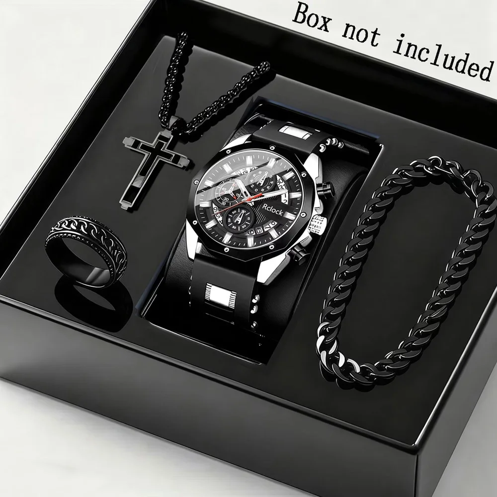 4PCS Men's Silicone Sports Quartz Watch, Perfect Gift For Father's Day Or Birthdays, Christmas Valentine's Day