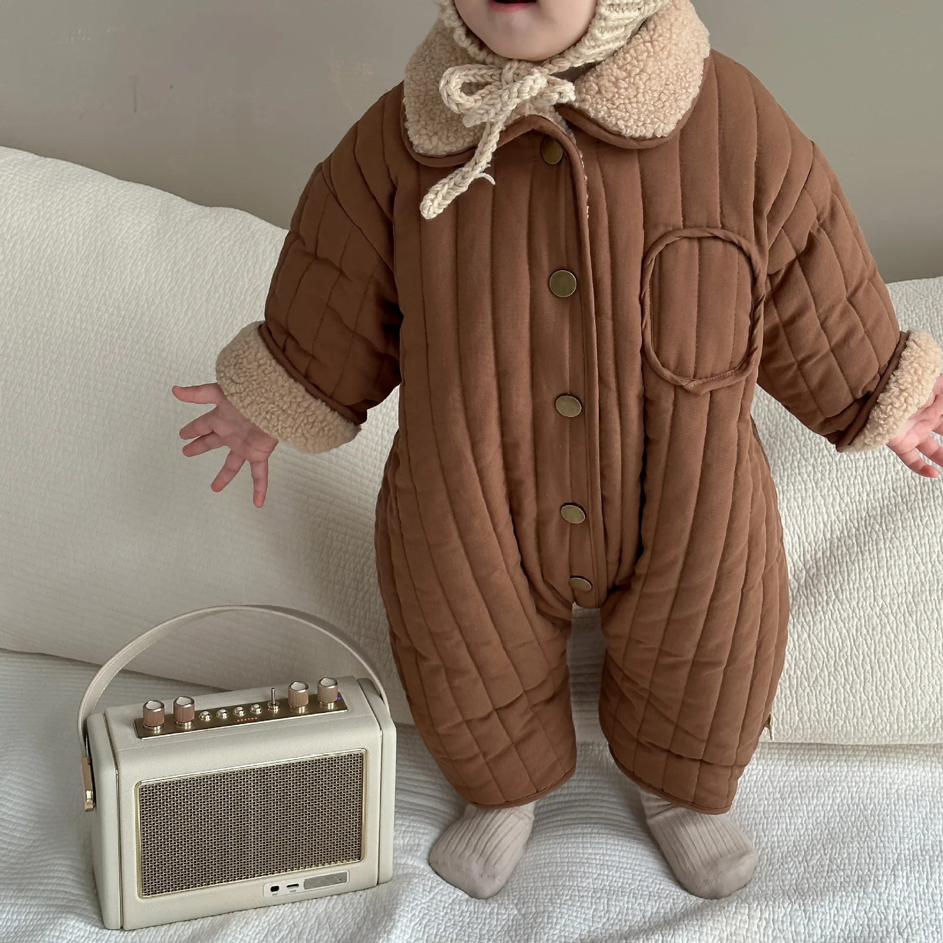 MiniAinis Autumn Winter New Baby Two Sided Dressing Romper Girls Plush And Thicken Bodysuit Boys Cotton Jumpsuit Clothes