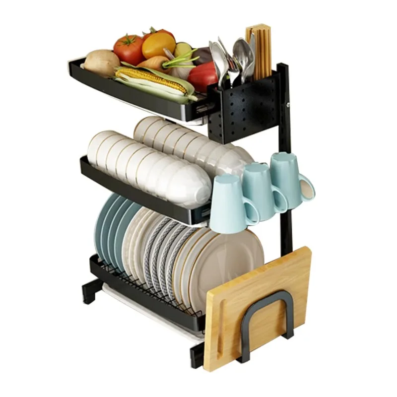 kitchen-2-tier-wall-mount-dish-rack-hanging-dry-storage-organizer-with-drain-tray-metal-plate-bowl-holder-for-tableware