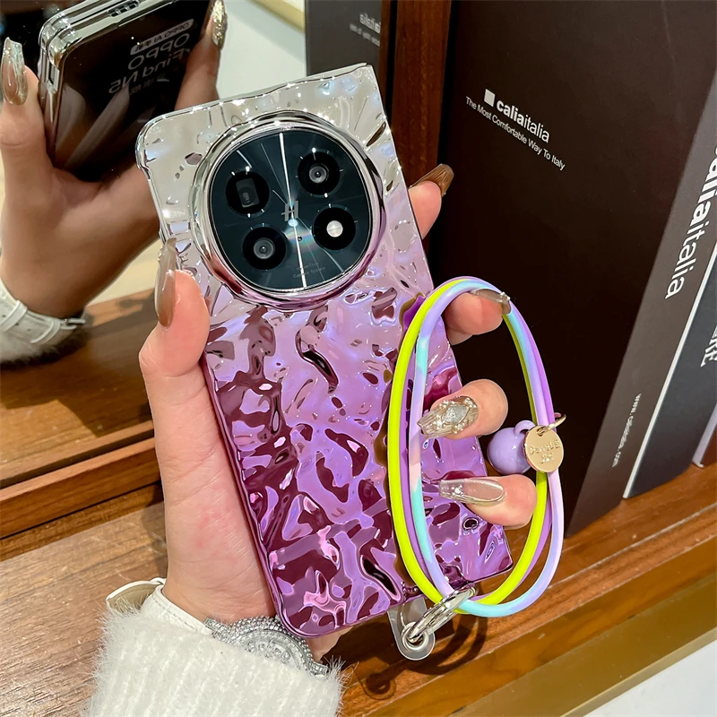 

For OPPO Find N5 Case Waves Plated Purper pattern Mobile Phone Cover With Phone Bracelet