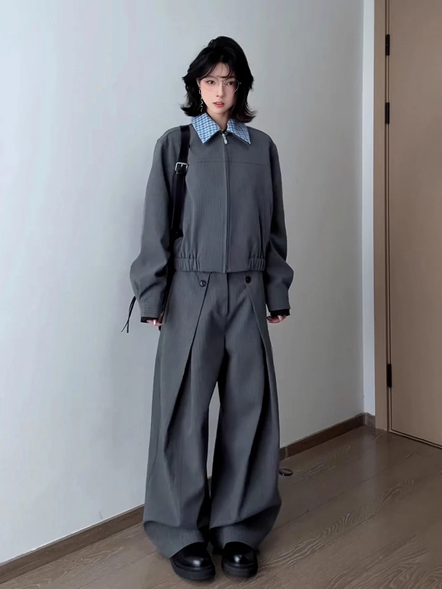 REDDACHiC الرجال سروال فستان مخطط جيوب الطيات منخفضة الخصر كلينفيت واسعة الساق دعوى بنطلون الترفيه العمل قيعان للجنسين عادية #5