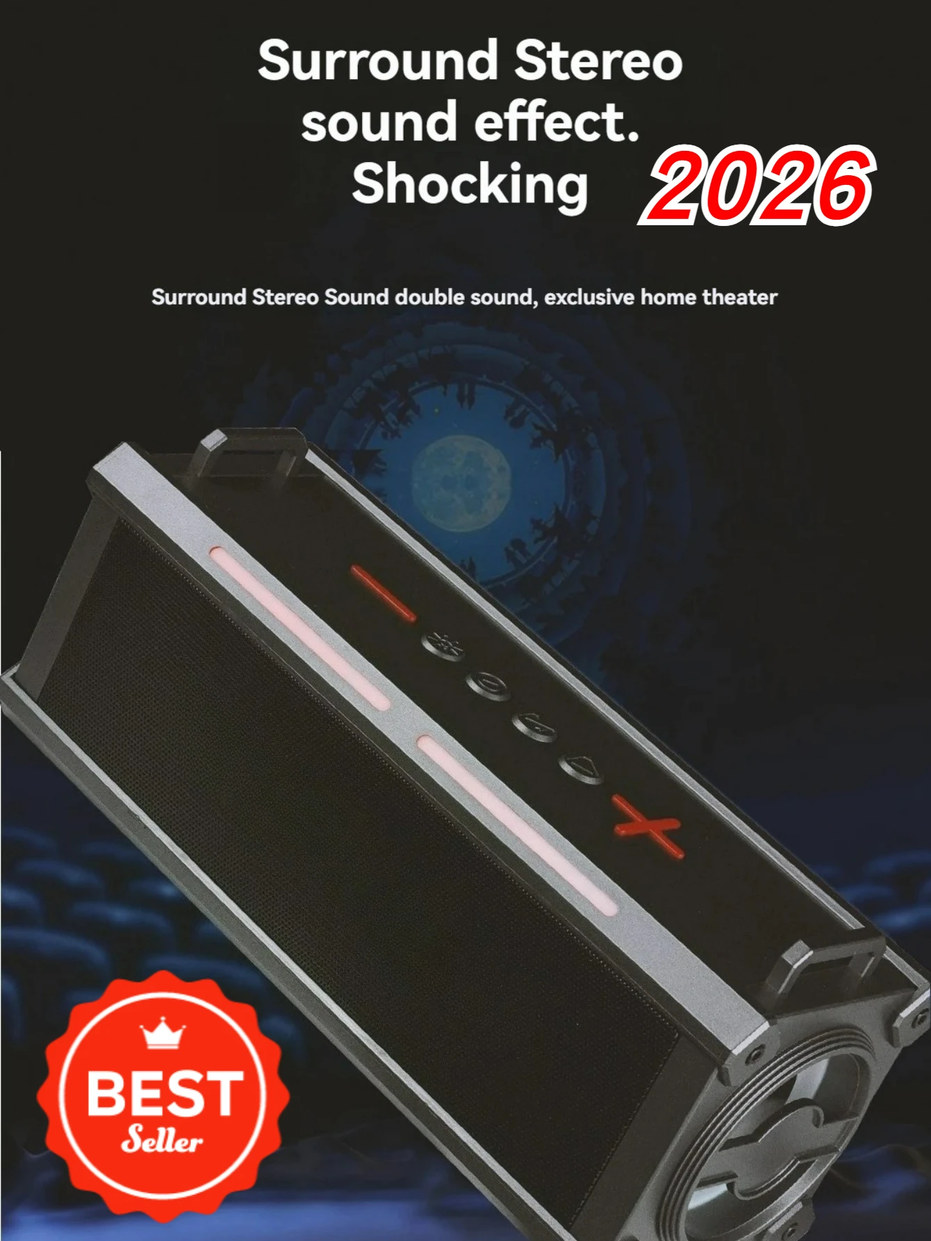 مكبر صوت بخاصية البلوتوث محمول بقدرة 20 وات، تأثير ضوء RGB قوي مدمج في بطاقة الصوت، آلة كاريوكي مع ميكروفونين لاسلكيين