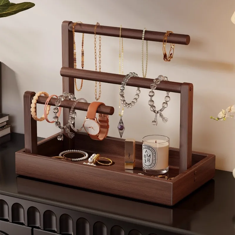 Pine Wood Jewelry Stand Jeweler Counter Display Holder Necklace Ring Earrings Bracelet Display Shelf Exhibitor Showcase Rack