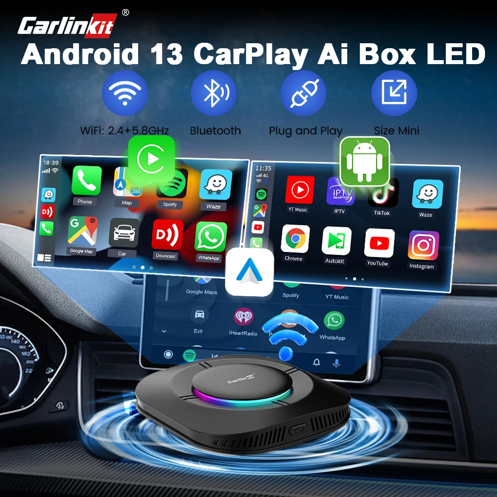 CarlinKit Car TV Box Android 13 Wireless Android Auto &CarPlay Ai Box Qualcomm SM6115 Smart Ai Box GPS 4GLTE For Netflix YouTube