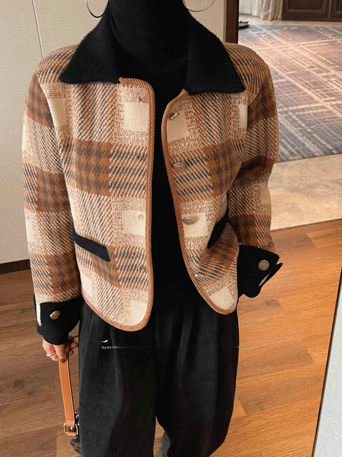 

Кардиган JINGONI в клетку, женский, осенне-зимний, новый, в британском стиле, приталенный, вязаный свитер прямого кроя