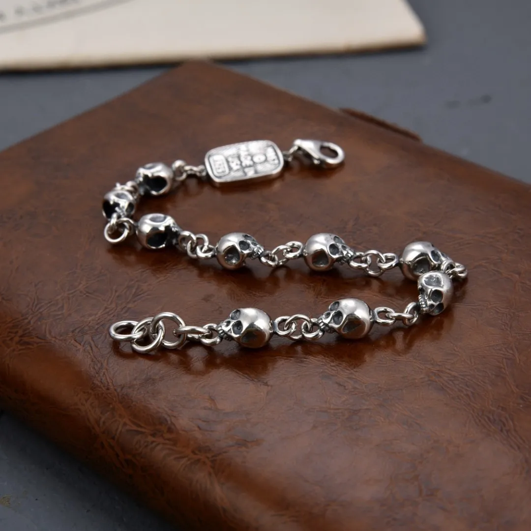 Thai silver retro men's and women's Haxi punk jewelry s925 sterling silver Korean style trendy unique skull bracelet