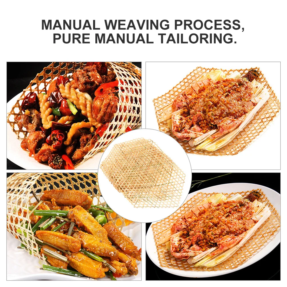 

12Pcs Handmade Bamboo Mats Decorative Fried Food Holder Steamer Pad Oil Proof Mesh Cooking Dish Mat Bamboo Mats