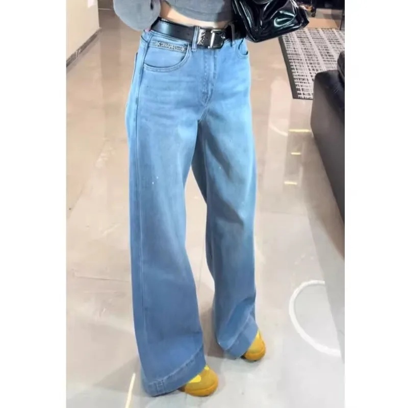 

Женские джинсы с широкими штанинами осенью и зимой, тонкие свободные черно-серые драпированные повседневные прямые брюки с высокой талией