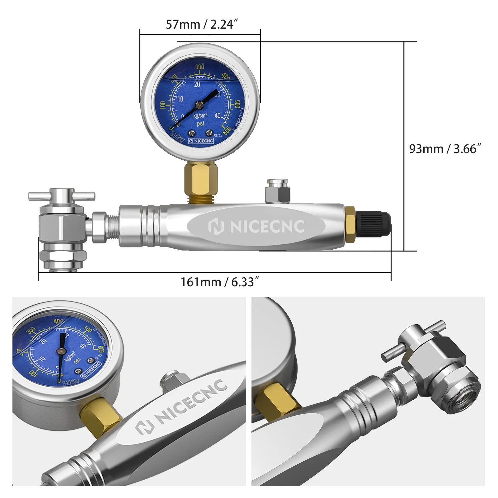 Universal 600psi UTV Shock Nitrogen Filling Regulator w/ .305-32 Schrader Valve for Polaris RZR Yamaha Raptor 700 CanAm Maverick