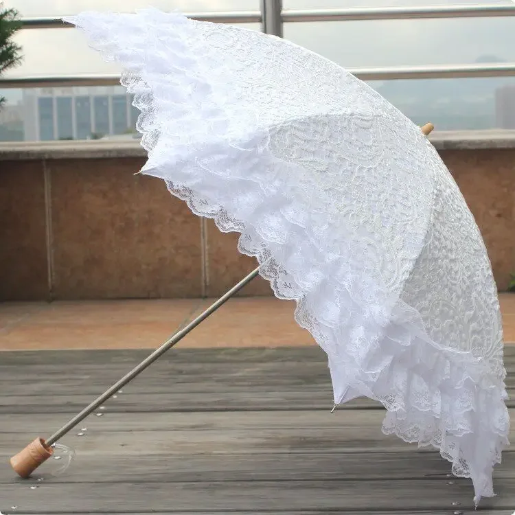 Vinyl two-fold double-layer lace pure white UV-proof princess umbrella Sun umbrella Sunshade umbrella