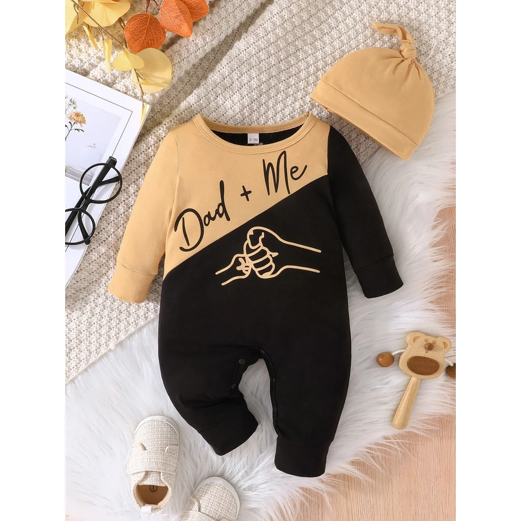 Gift Hat Set Baby Unisex Boy Girl Newborn Onesies Romper 0-18 Months Toddler Cute Letter Clothing Infant Long Sleeve Jumpsuit