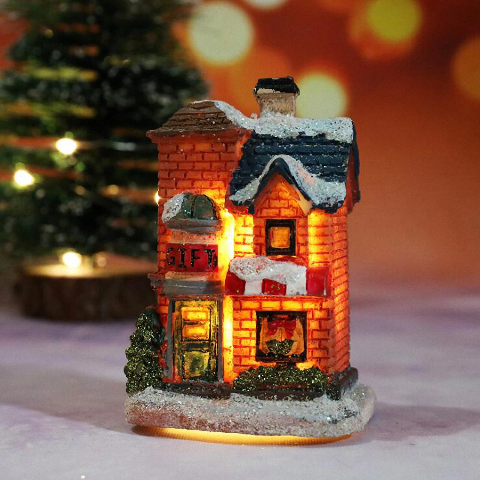 

4pcs House Ornaments Resin Decor Mini Landscape Decors Christmas Party Supplies Gifts Visual Enjoyment