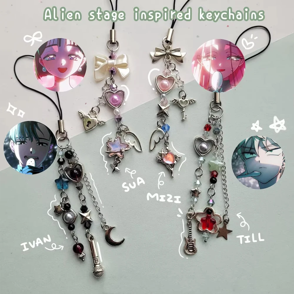 Anime Alien Stage IVAN & TILL Keychain Heart Bow Phone Charm Beaded Keychain Versatile Backpack Decoration Accessories Gifts