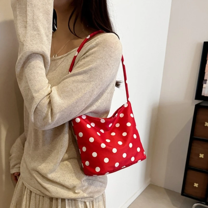 Korean Kawaii Polka Dot Underarm Bag for Women,Y2K Multi Candy Color Mini Handbag, Casual Daily Shopping Makeup Storage Tote Bag