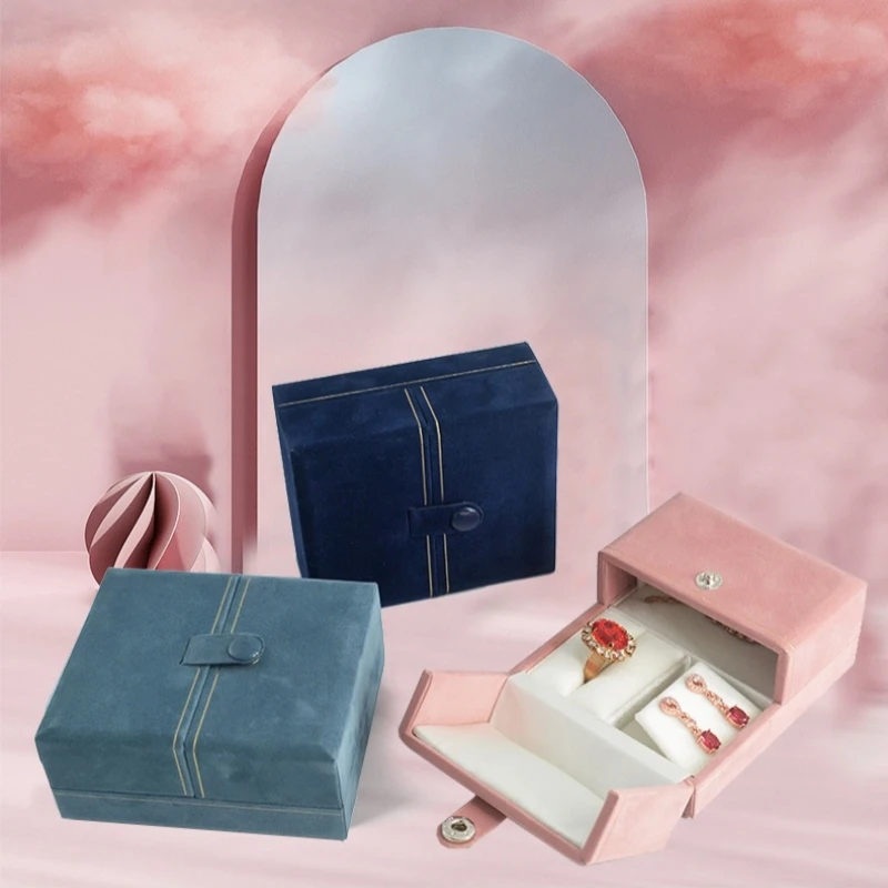 Customizable LOGO Fleece Imitation Leather Mini Set Box Ring Earring Pendant Necklace Set Jewelry Birthday Gift Packaging Case