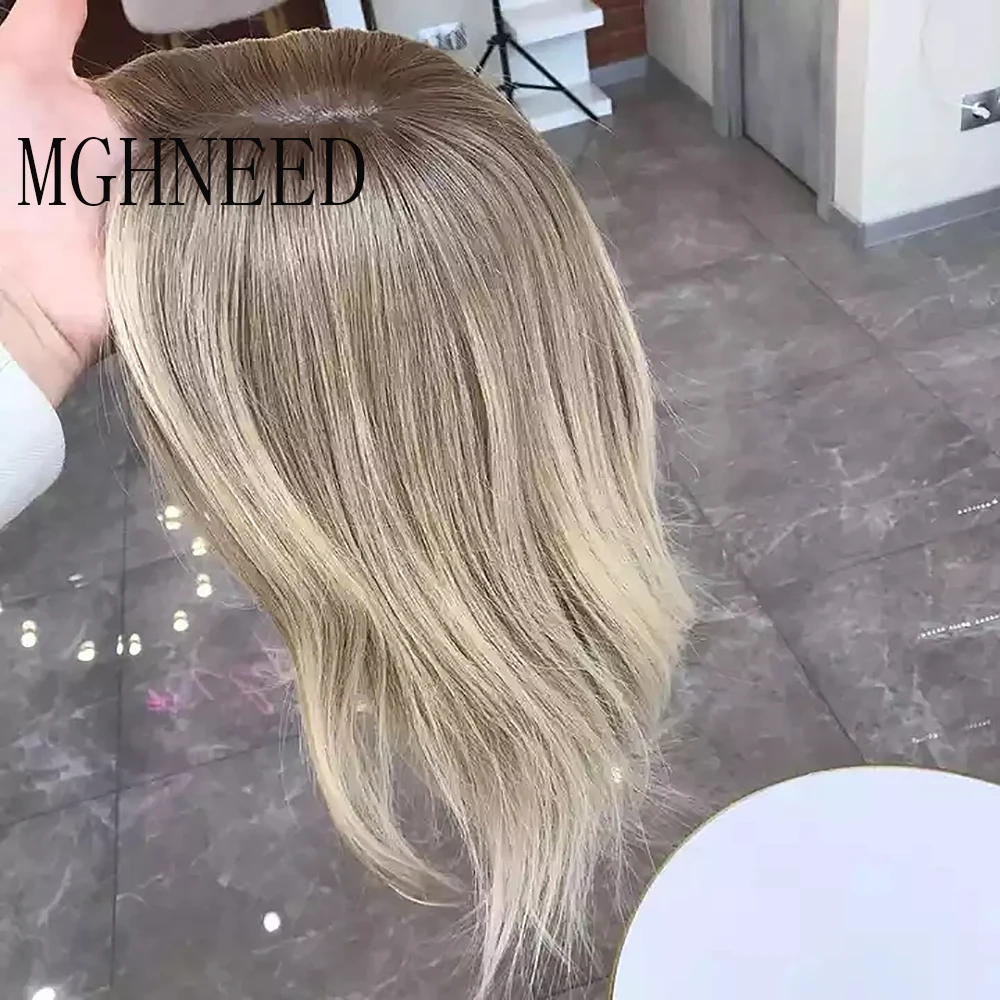 Mghneed Hoogtepunt Menselijk Haar Kant Frontale Pruik Donkere Wortels Ombre Braziliaanse Gekleurde Blonde Hd Transparante Lace Natural Straight