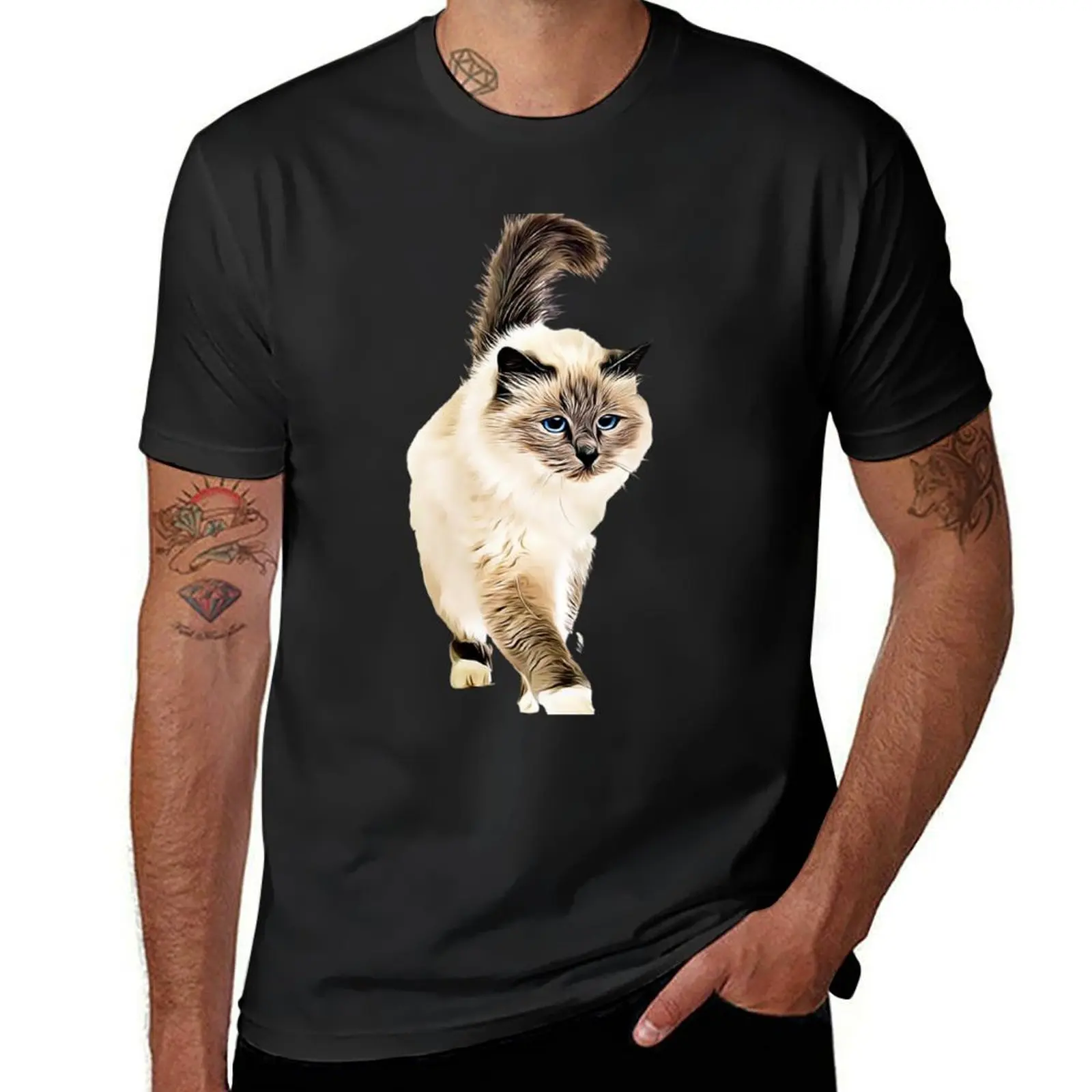 Cat With Blue Eyes - Digital Art T-Shirt blanks shirts graphic tees sweat T-shirts for men cotton