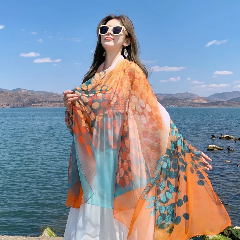 New summer fashion trend: personalized gold coin leaf print beach towel, soft, comfortable, breathable,-blocking shawl