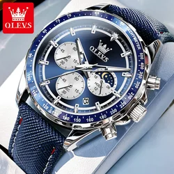 OLEVS New Fashion Blue Quartz Men Watches Leather Strap Waterproof Luminous Luxury Chronograph Watch Men Relogio Masculino