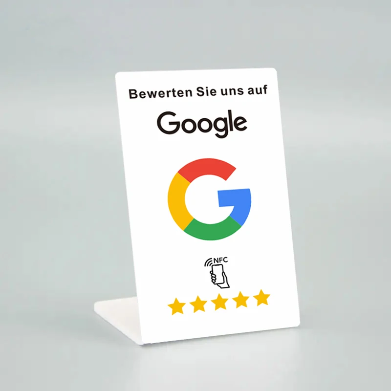 Deutsch, Französisch, Arabisch, Italienisch, Spanisch, Hebräisch, Google-Bewertungen, NFC-Ständer, URL-Tap, Social-Business-Bewertungskarten