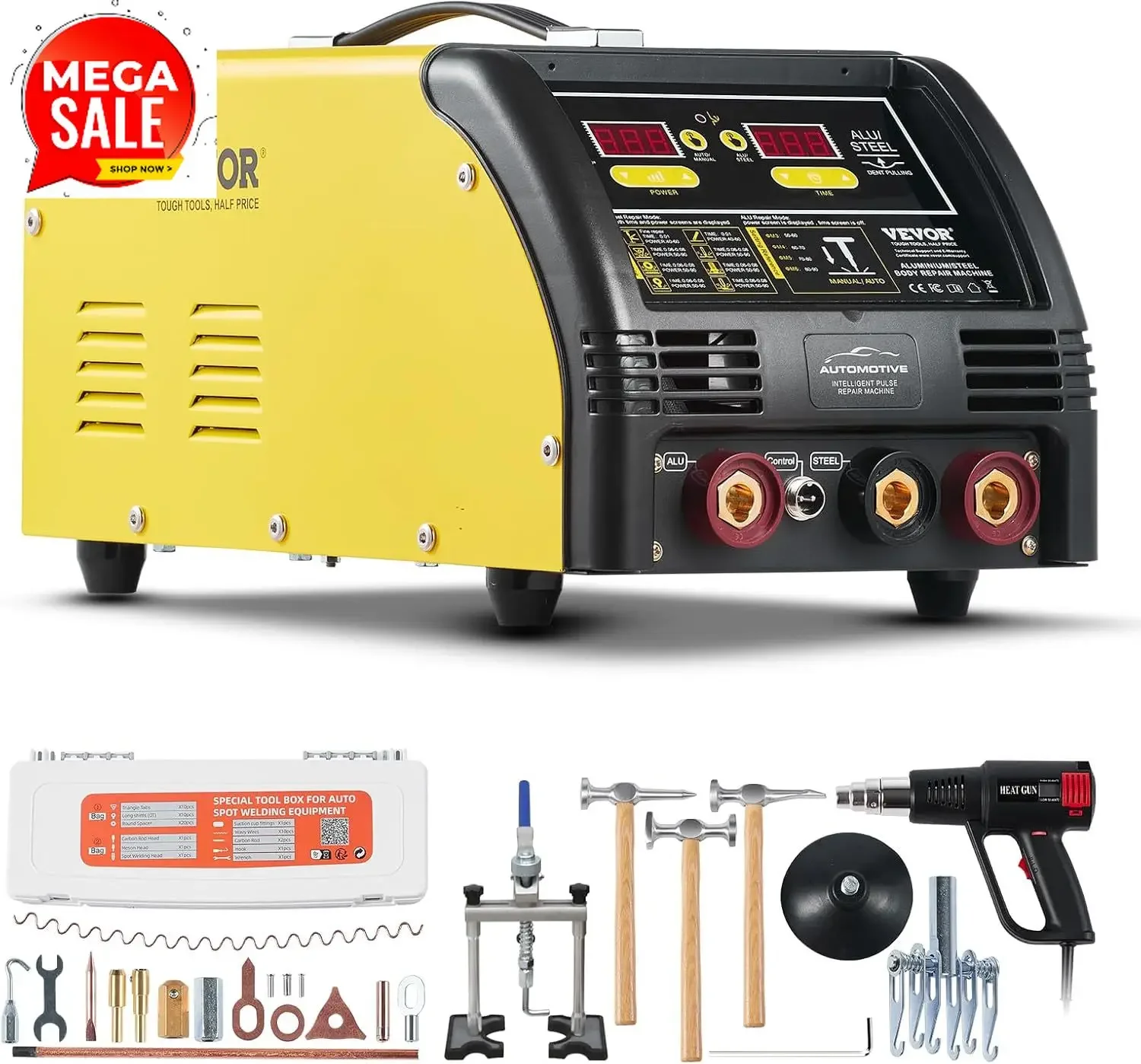 Dual Pro Stud Welder Deluxe AL/Fe Dent Repair Kit, Professional 5KW Welder with Auto/Manual Welding and 10 Modes, 110V Spot Weld