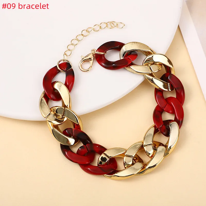 New Bohemia CCB Acrylic Chain Bracelet For Women Vintage Metallic Thick Chain Long Chunky Collar Bracelet Fashion Jewelry