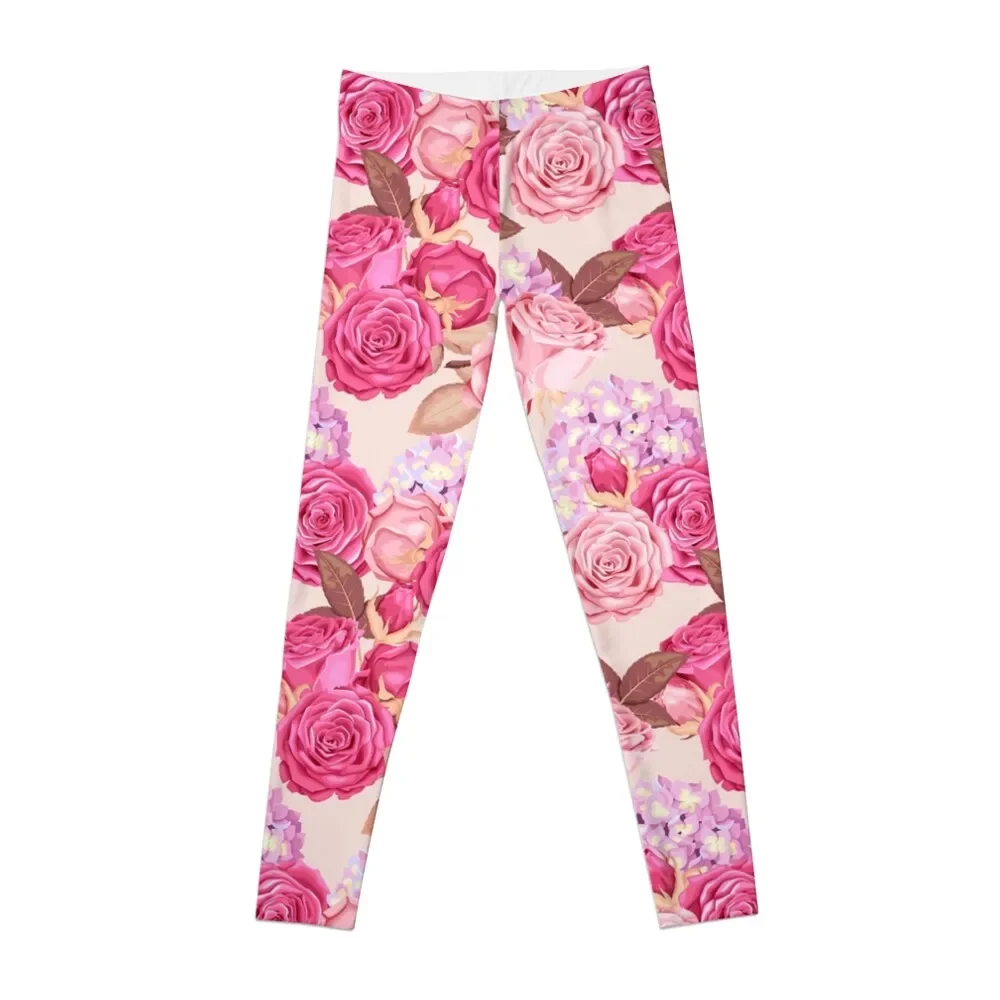 

Pink Roses Painting & Purple Hydrangea Flowers Leggings Legging sexy woman push up legging Women's high waist Womens Leggings