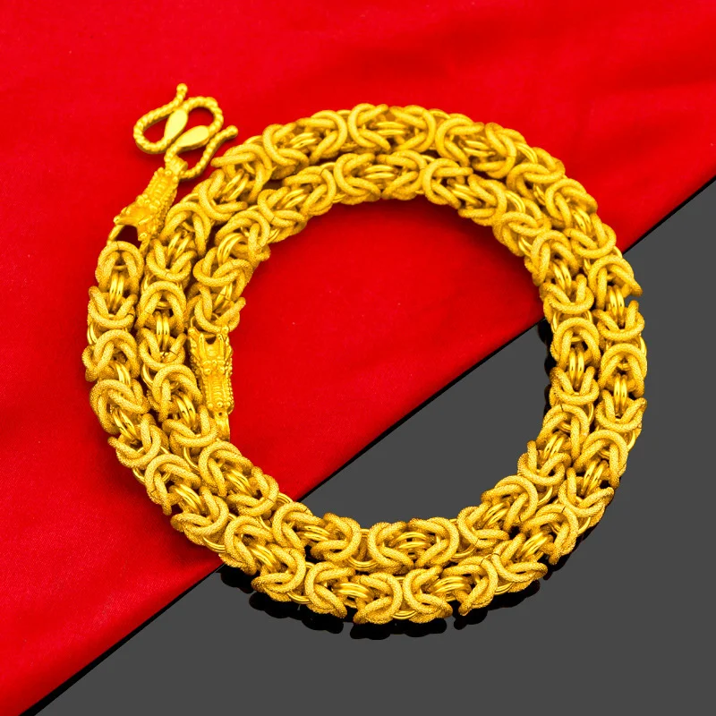 UMQ Plated  Real Gold 999 24k Necklace Dragon Head Rope 18K Length 60cm for Men\'s Neck Chain Wedding Engagement Fine Jewelry