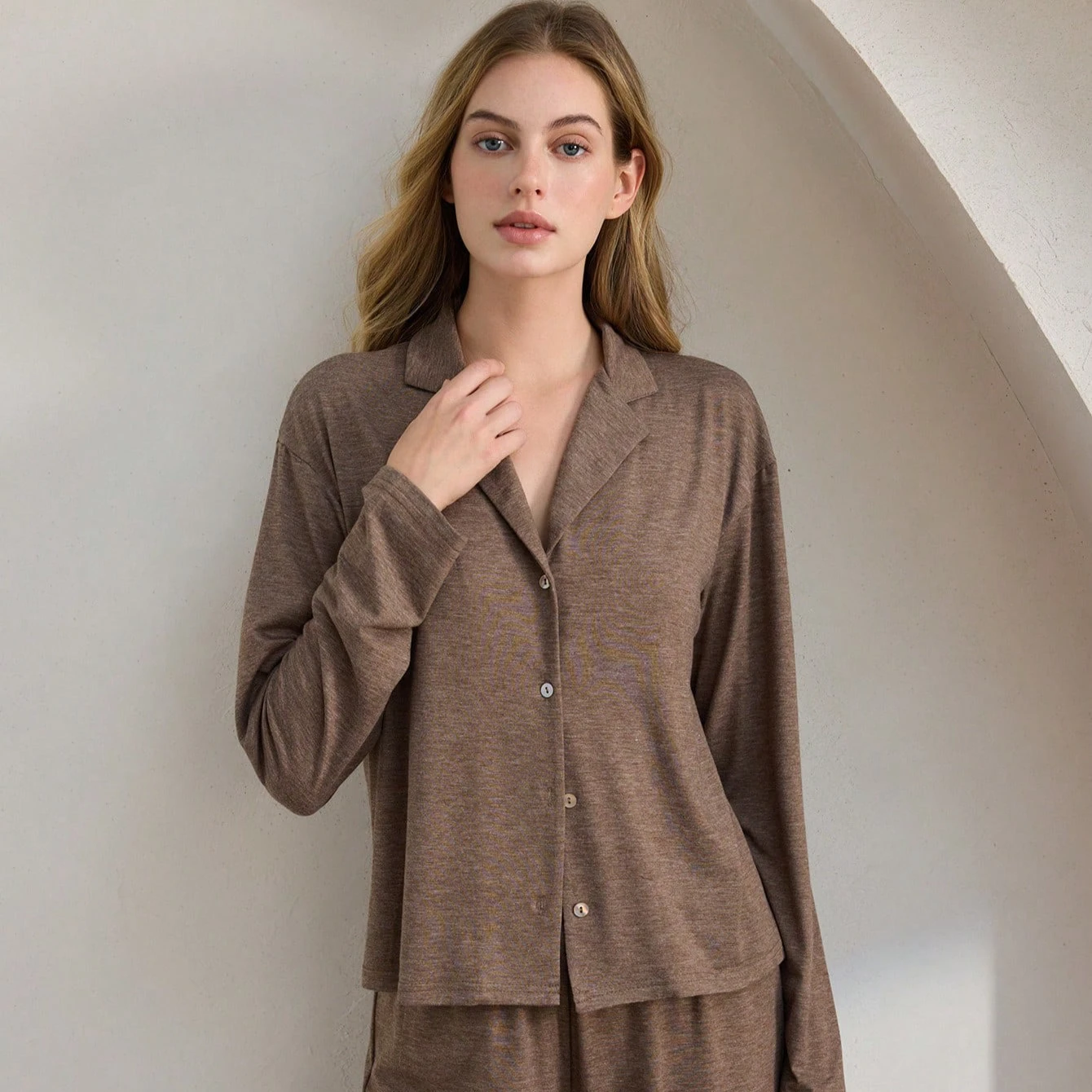 

Autumn and Winter Women's Pyjamas Casual Fashion Button-Front Cardigan Long Sleeve Long Trousers Loose Solid Minimalist Homewear