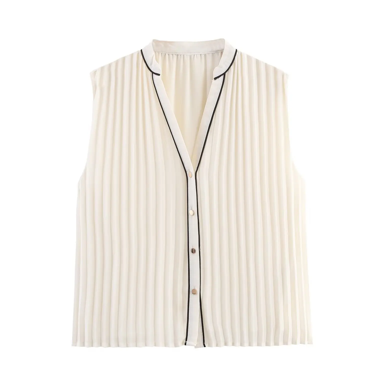 BSK&TRAF2025 женская летняя новая контрастная цветная отделка, плиссированная рубашка без рукавов с v-образным вырезом + с поясом, декоративная плиссированная юбка