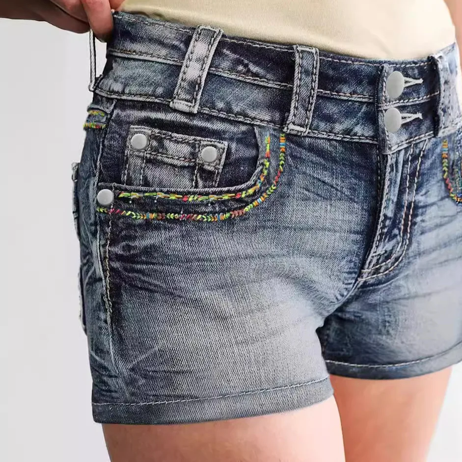 Denim shorts dames shorts met ritssluiting hoge taille jeans print noodlijdende gewassen Y2k streetwear zakken casual bodycon skinny 2025