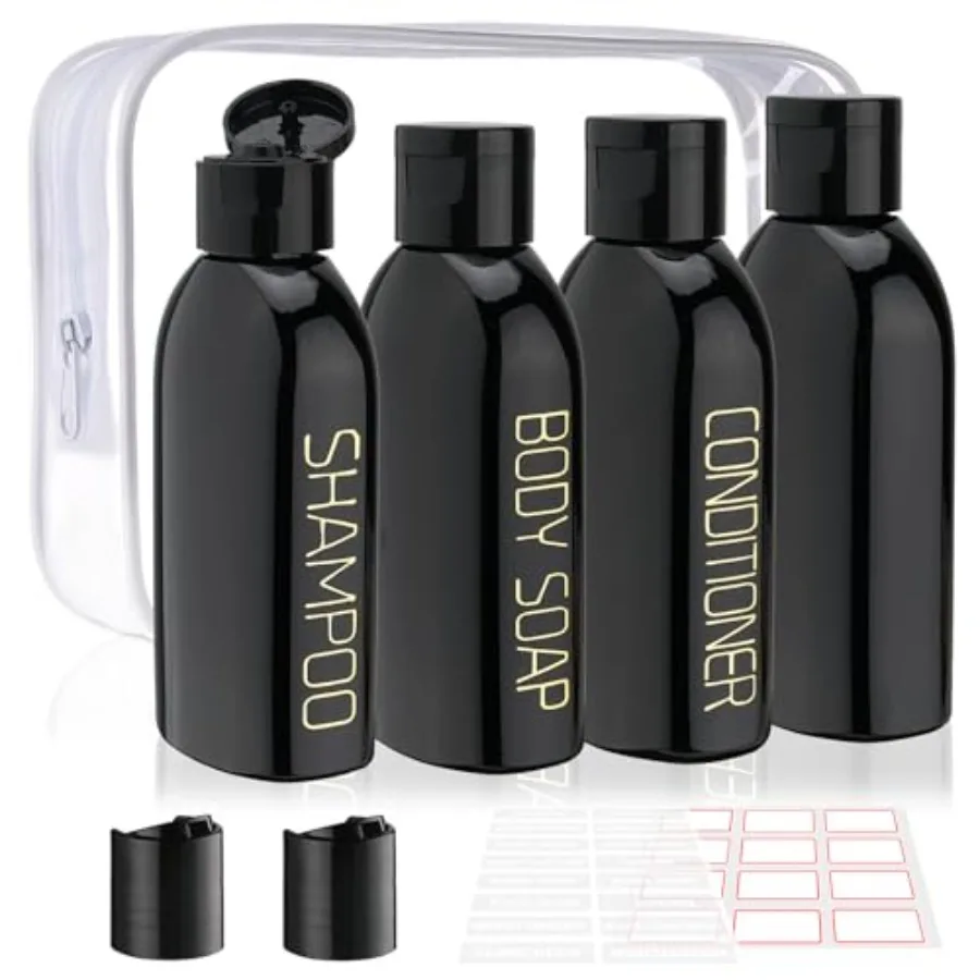 

Travel Bottles for Toiletries 4pcs 3.4oz Travel Shampoo and Conditioner Bottles TSA Approved Travel Size Containers Leak Proof