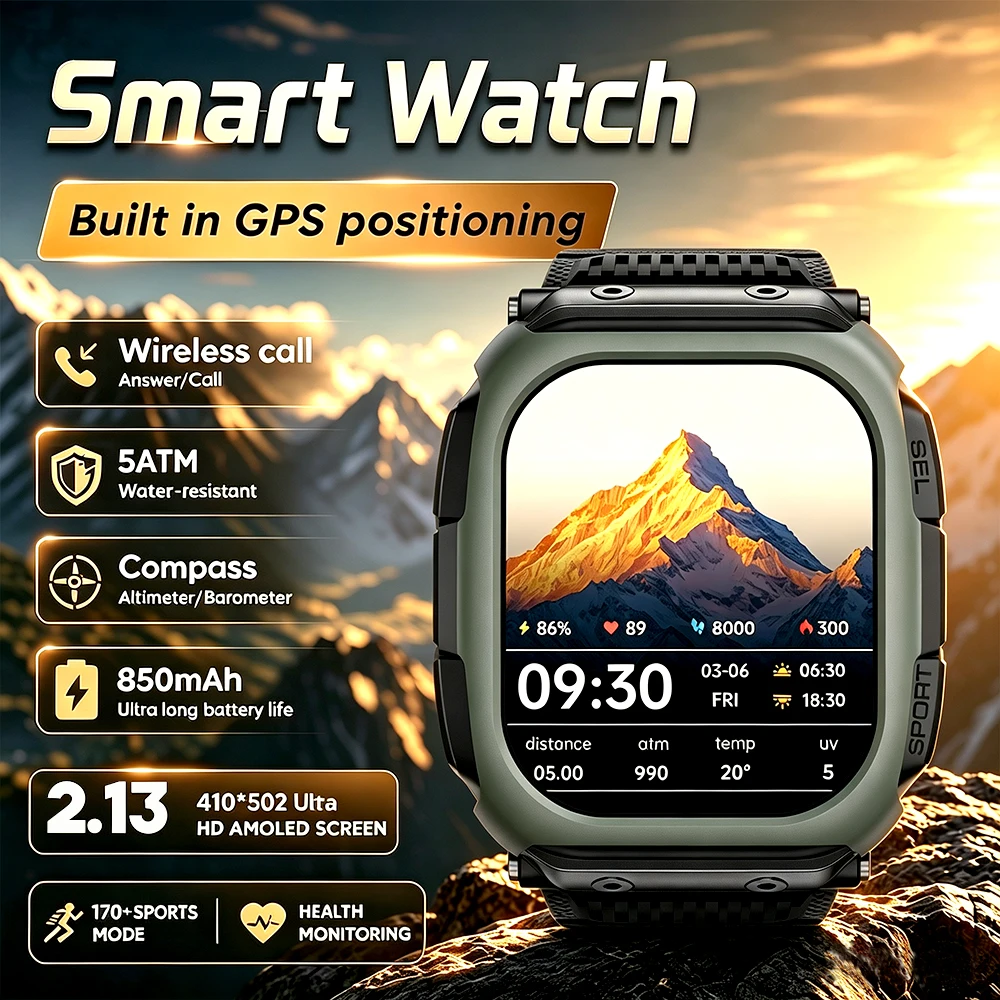 2026 Military Grade Smart Watch Men Women Intelligent BT Call Sleep Monitoring Monitoring 2.13-inch AMOLED Screen Smart Watches