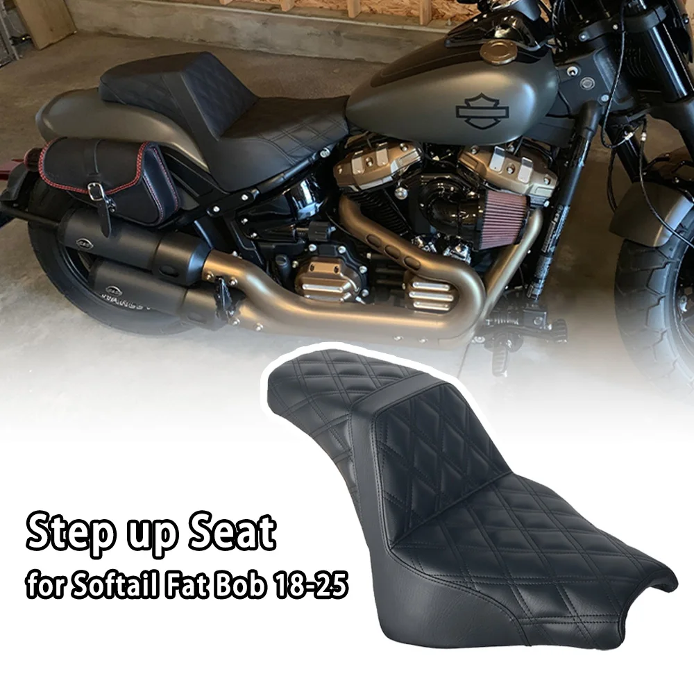 

Moto Accessories Black Stitch Step Up Seat Gel Inside Two-up Soft Cushion for Harley Softail Fat Bob 2018-2025