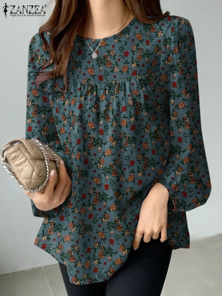 2024 Women Floral Printed Blouse Bohemian Holiday Tops Vintage Long Sleeve Work Shirt Casual Cotton Chemise Female Blusas