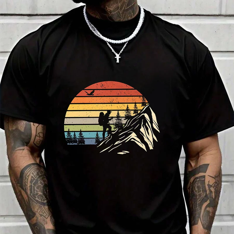 

Hiking Mountains Graphic Creative Print T Shirt Summer Short-sleeved Casual Tee Men Women Streetwear Loose T-shirt
