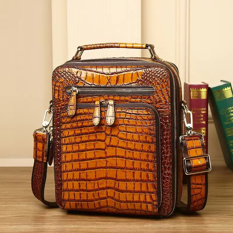 2027 New Fashion Genuine Leather Alligator Pattern Men Handbag Briefcase Business Bag Men's Bag Shoulder Messenger Bags